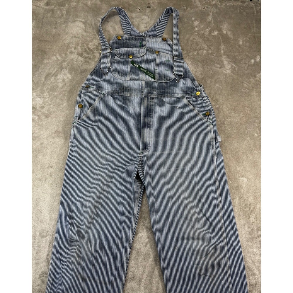 Key Imperial Overalls Mens 38x32 Blue Hickory Stripe Fair Distressed Workwear